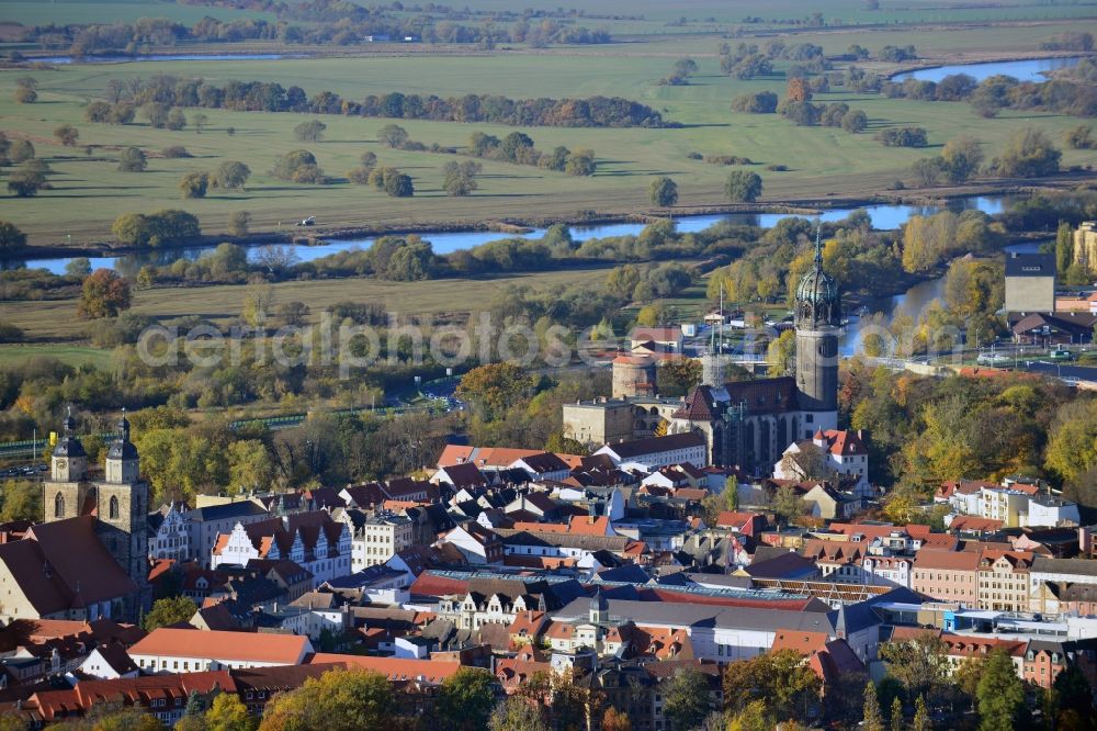 Aerial image Wittenberg - View of the construction site of the shopping center Arsenal between the Arsenal square and the market place in the inner city of Wittenberg. Project developers are MIB AG and the OFB Development GmbH