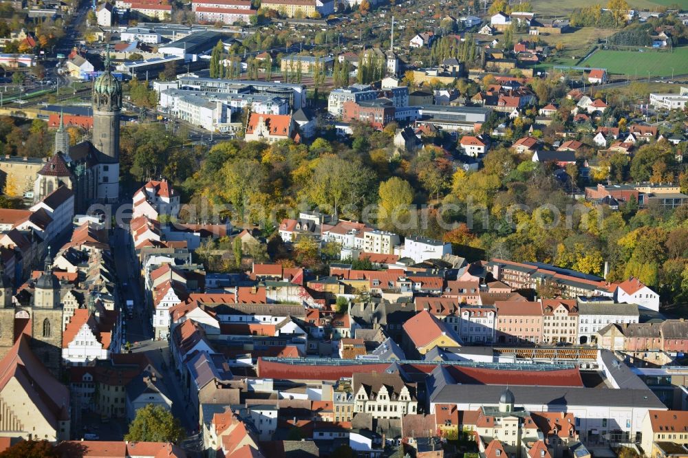 Wittenberg from above - View of the construction site of the shopping center Arsenal between the Arsenal square and the market place in the inner city of Wittenberg. Project developers are MIB AG and the OFB Development GmbH