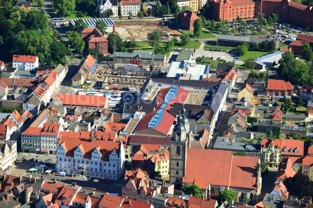 Wittenberg from above - View of the construction site of the shopping center Arsenal between the Arsenal square and the market place in the inner city of Wittenberg. Project developers are MIB AG and the OFB Development GmbH