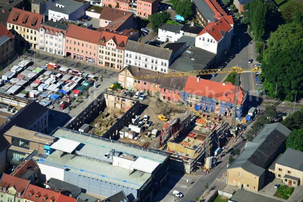 Wittenberg from above - View of the construction site of the shopping center Arsenal between the Arsenal square and the market place in the inner city of Wittenberg. Project developers are MIB AG and the OFB Development GmbH