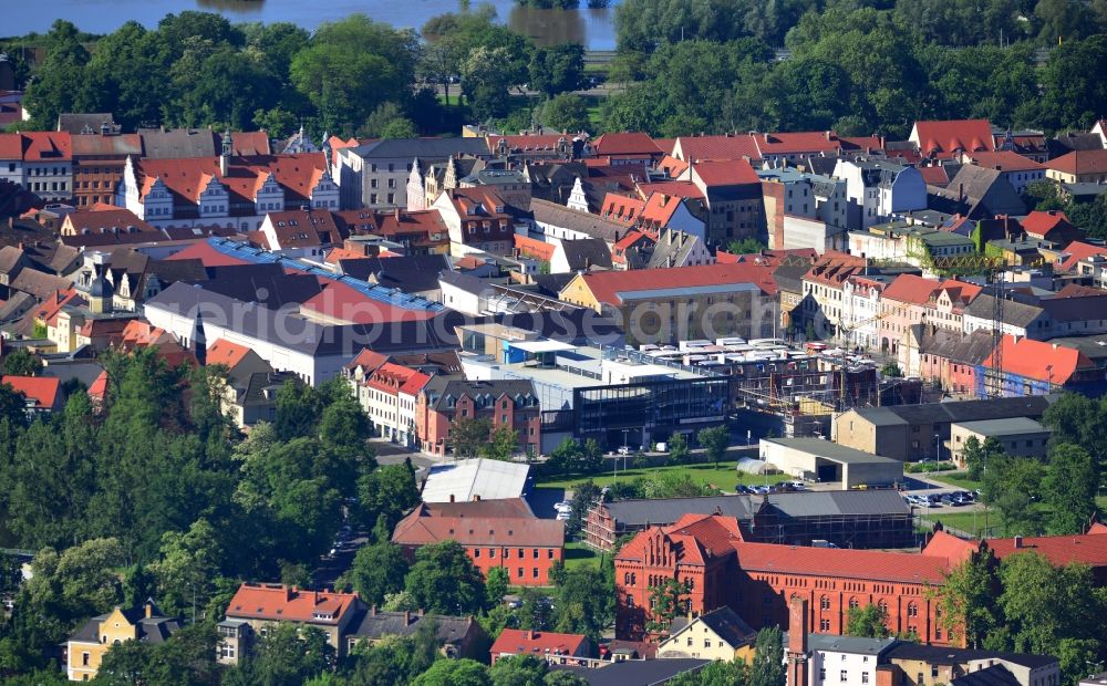 Aerial photograph Wittenberg - View of the construction site of the shopping center Arsenal between the Arsenal square and the market place in the inner city of Wittenberg. Project developers are MIB AG and the OFB Development GmbH