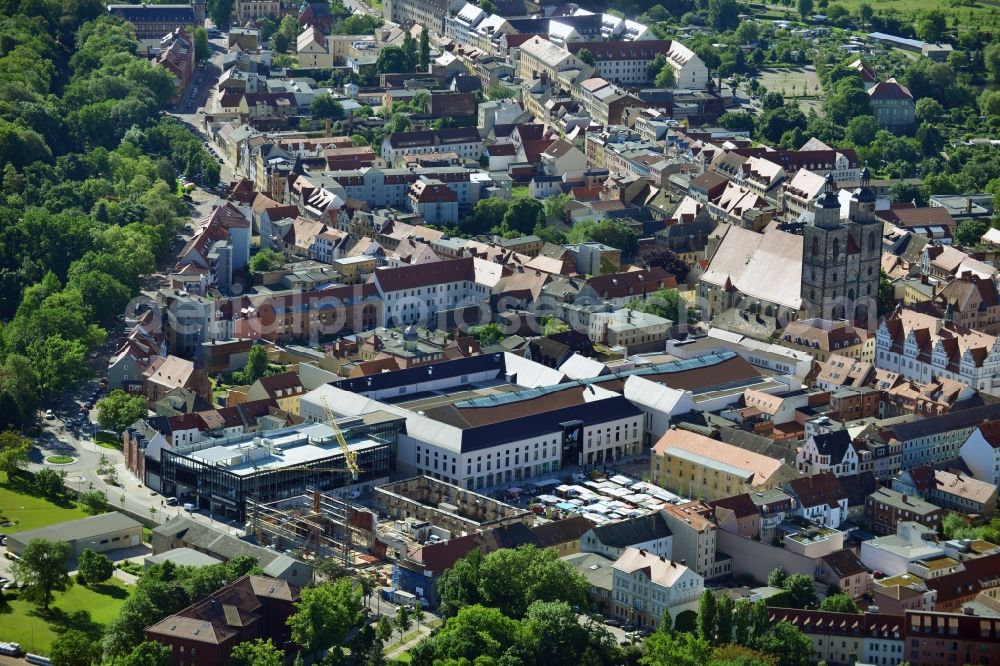 Aerial image Wittenberg - View of the construction site of the shopping center Arsenal between the Arsenal square and the market place in the inner city of Wittenberg. Project developers are MIB AG and the OFB Development GmbH