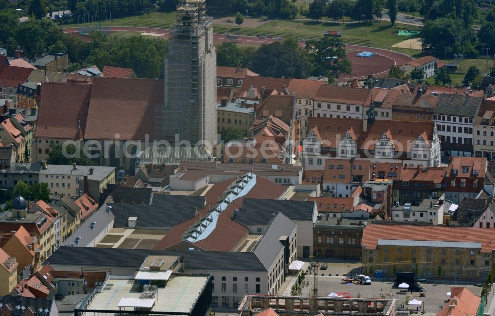 Aerial image Wittenberg - View of the construction site of the shopping center Arsenal between the Arsenal square and the market place in the inner city of Wittenberg. Project developers are MIB AG and the OFB Development GmbH