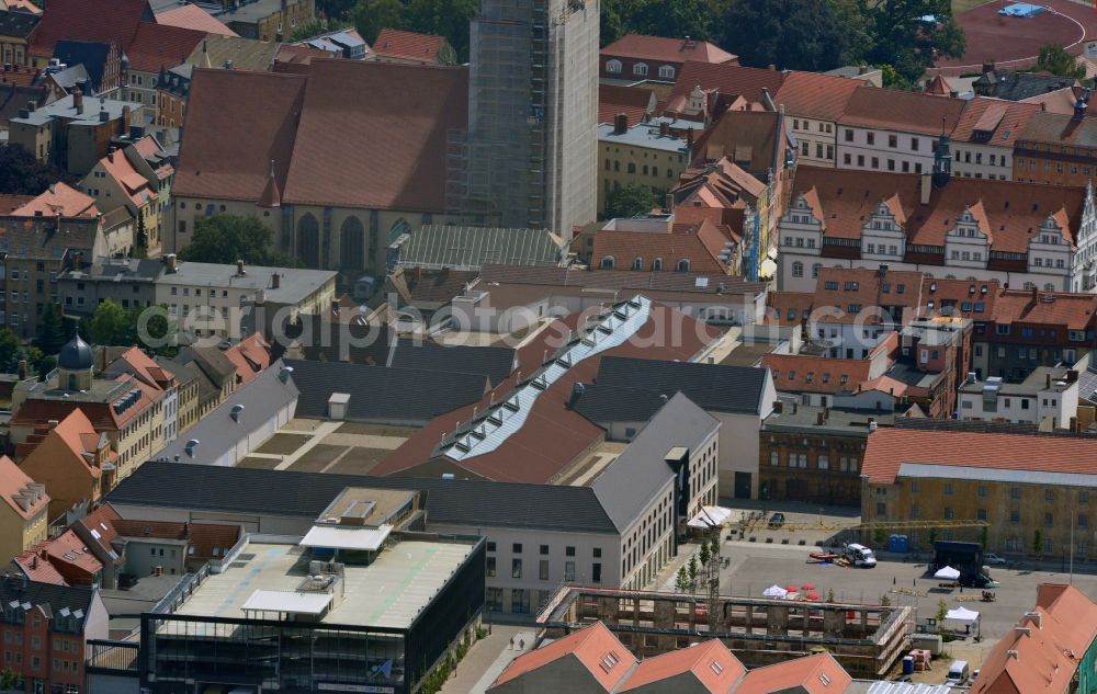 Aerial photograph Wittenberg - View of the construction site of the shopping center Arsenal between the Arsenal square and the market place in the inner city of Wittenberg. Project developers are MIB AG and the OFB Development GmbH