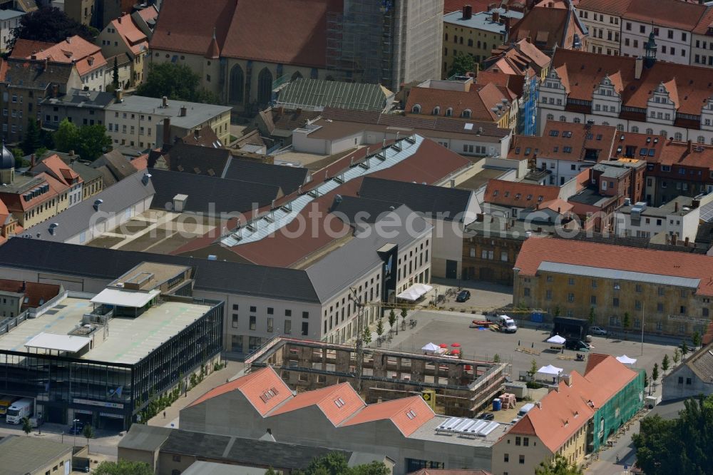 Wittenberg from above - View of the construction site of the shopping center Arsenal between the Arsenal square and the market place in the inner city of Wittenberg. Project developers are MIB AG and the OFB Development GmbH