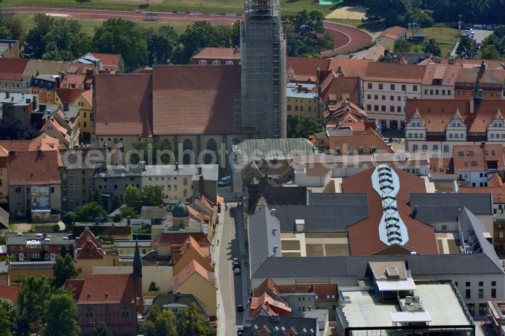 Aerial image Wittenberg - View of the construction site of the shopping center Arsenal between the Arsenal square and the market place in the inner city of Wittenberg. Project developers are MIB AG and the OFB Development GmbH