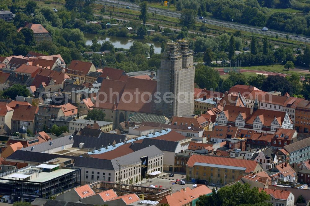 Aerial image Wittenberg - View of the construction site of the shopping center Arsenal between the Arsenal square and the market place in the inner city of Wittenberg. Project developers are MIB AG and the OFB Development GmbH