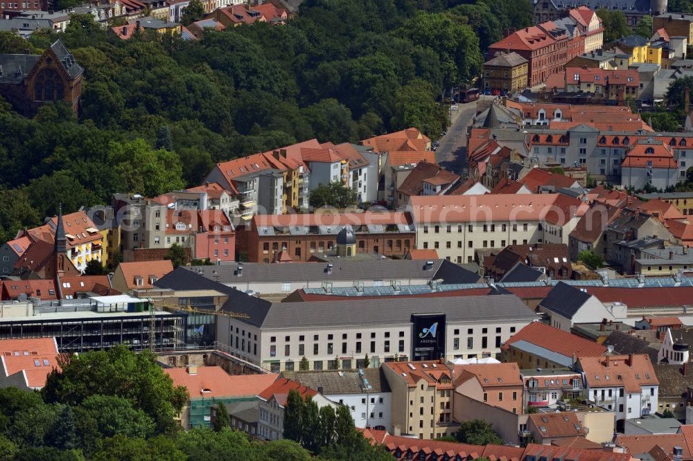 Aerial photograph Wittenberg - View of the construction site of the shopping center Arsenal between the Arsenal square and the market place in the inner city of Wittenberg. Project developers are MIB AG and the OFB Development GmbH