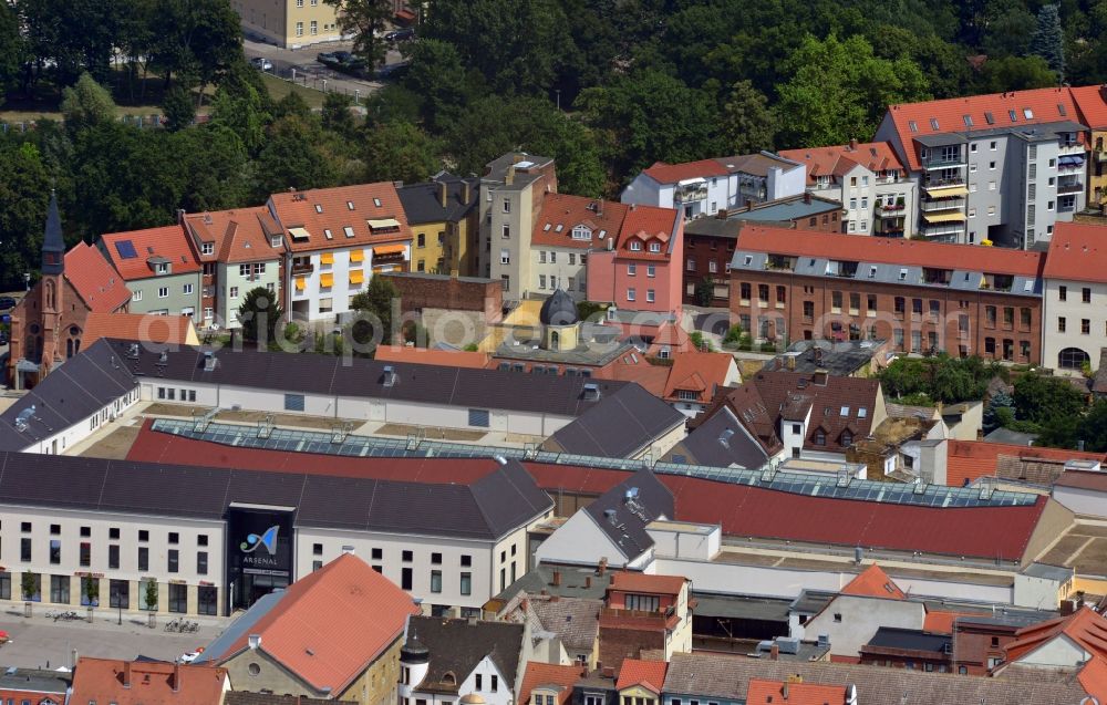 Wittenberg from above - View of the construction site of the shopping center Arsenal between the Arsenal square and the market place in the inner city of Wittenberg. Project developers are MIB AG and the OFB Development GmbH