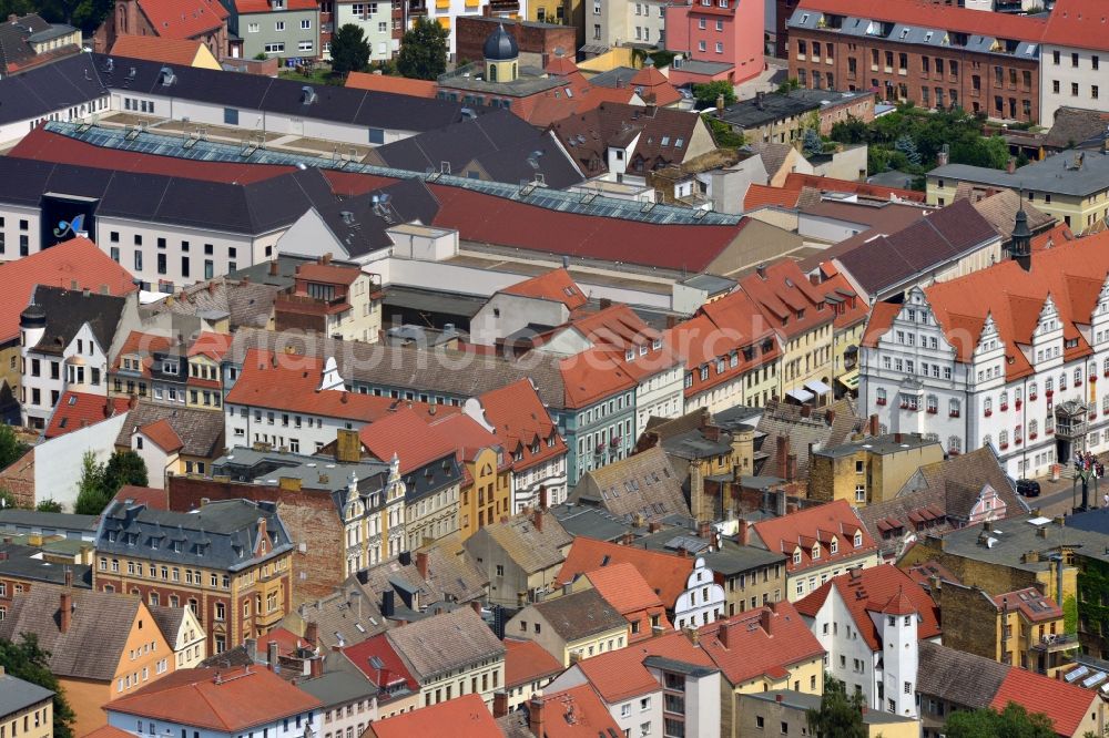 Aerial image Wittenberg - View of the construction site of the shopping center Arsenal between the Arsenal square and the market place in the inner city of Wittenberg. Project developers are MIB AG and the OFB Development GmbH