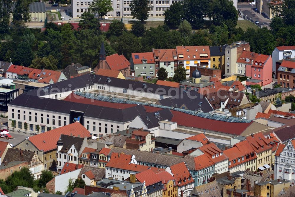 Aerial photograph Wittenberg - View of the construction site of the shopping center Arsenal between the Arsenal square and the market place in the inner city of Wittenberg. Project developers are MIB AG and the OFB Development GmbH