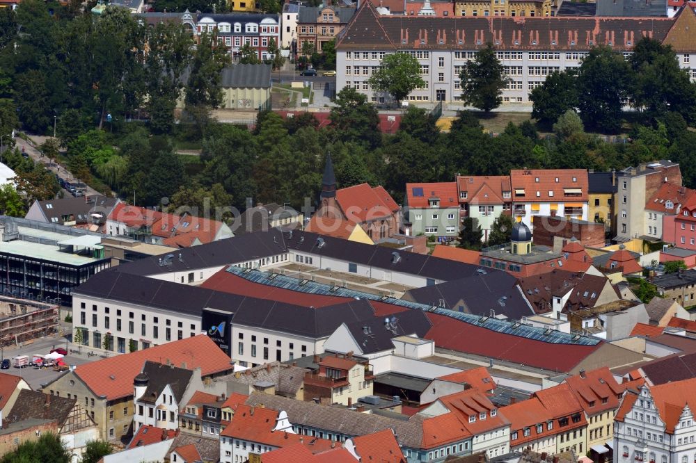 Wittenberg from above - View of the construction site of the shopping center Arsenal between the Arsenal square and the market place in the inner city of Wittenberg. Project developers are MIB AG and the OFB Development GmbH