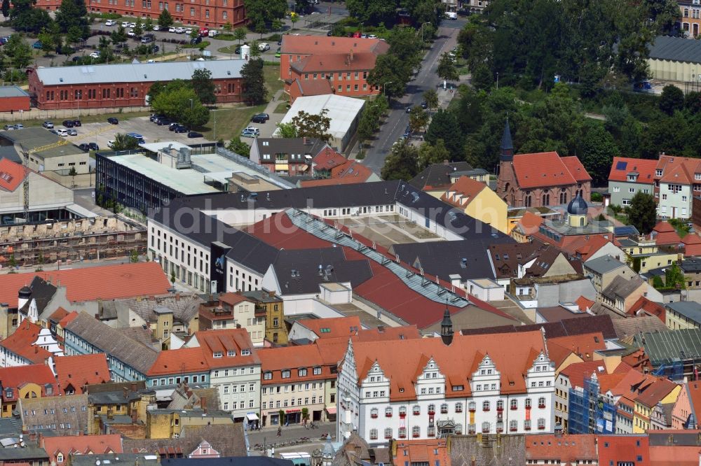 Wittenberg from the bird's eye view: View of the construction site of the shopping center Arsenal between the Arsenal square and the market place in the inner city of Wittenberg. Project developers are MIB AG and the OFB Development GmbH