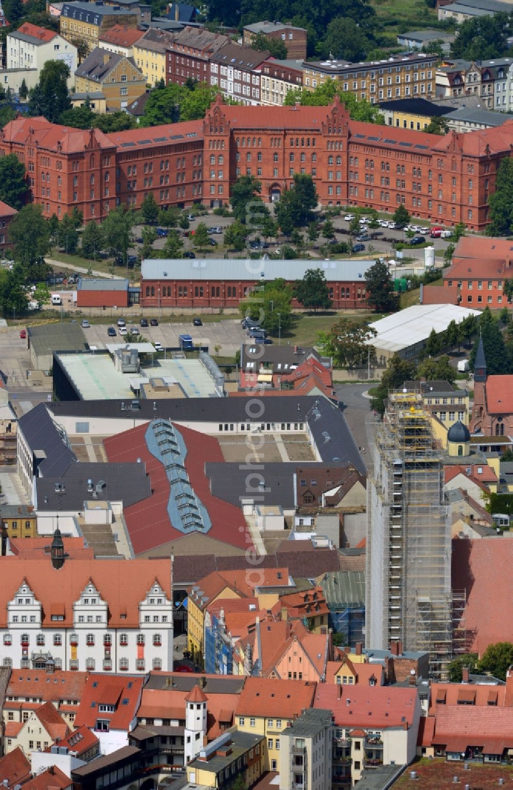 Wittenberg from above - View of the construction site of the shopping center Arsenal between the Arsenal square and the market place in the inner city of Wittenberg. Project developers are MIB AG and the OFB Development GmbH