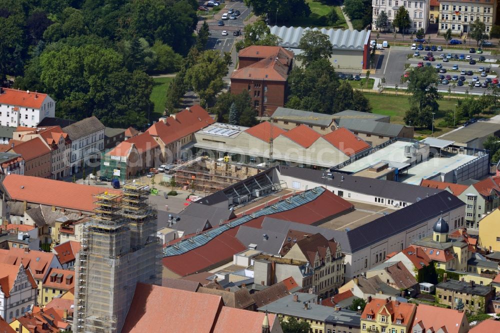 Aerial image Wittenberg - View of the construction site of the shopping center Arsenal between the Arsenal square and the market place in the inner city of Wittenberg. Project developers are MIB AG and the OFB Development GmbH