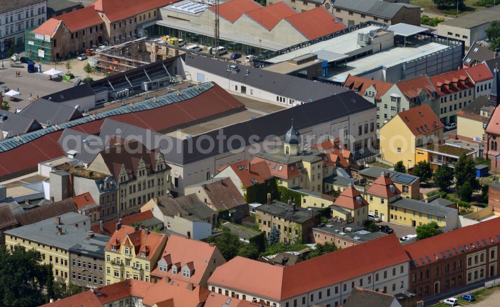 Aerial photograph Wittenberg - View of the construction site of the shopping center Arsenal between the Arsenal square and the market place in the inner city of Wittenberg. Project developers are MIB AG and the OFB Development GmbH