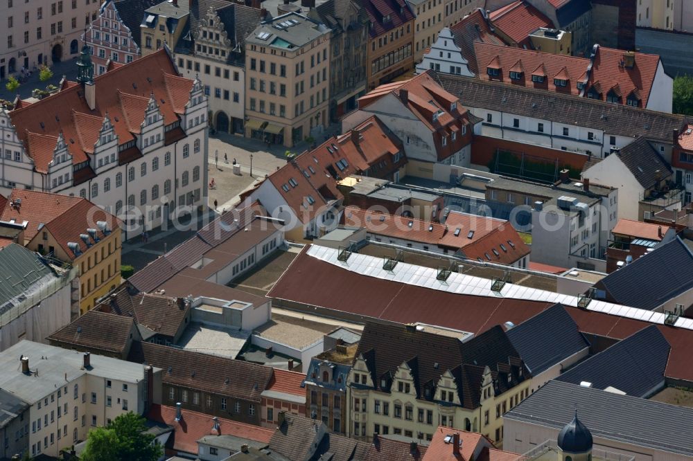 Wittenberg from above - View of the construction site of the shopping center Arsenal between the Arsenal square and the market place in the inner city of Wittenberg. Project developers are MIB AG and the OFB Development GmbH