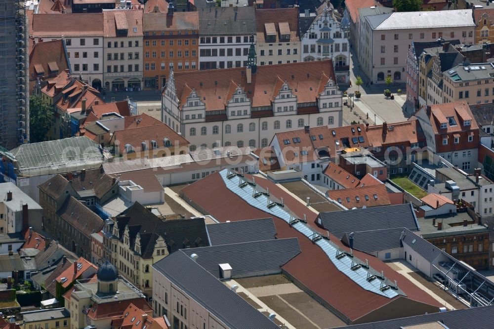 Wittenberg from the bird's eye view: View of the construction site of the shopping center Arsenal between the Arsenal square and the market place in the inner city of Wittenberg. Project developers are MIB AG and the OFB Development GmbH