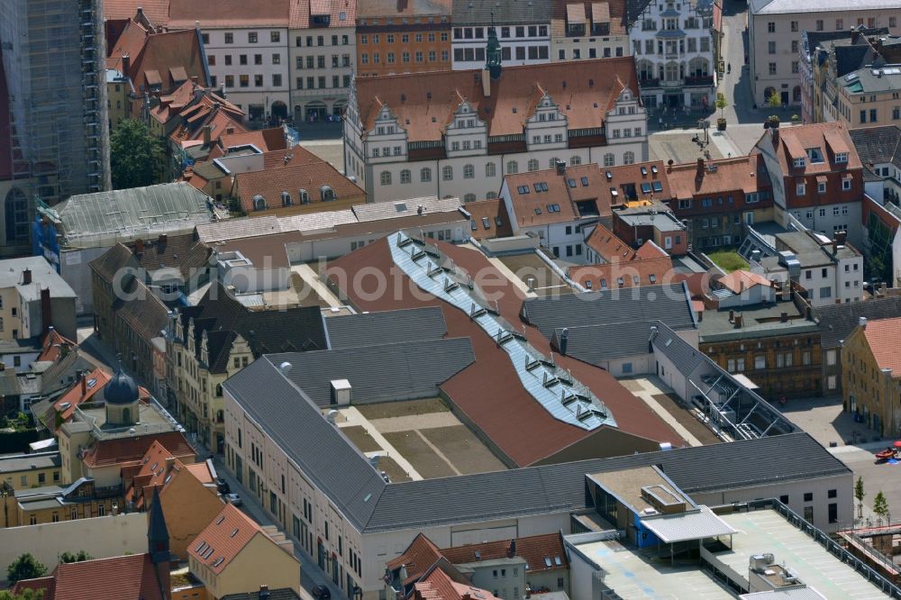 Aerial image Wittenberg - View of the construction site of the shopping center Arsenal between the Arsenal square and the market place in the inner city of Wittenberg. Project developers are MIB AG and the OFB Development GmbH