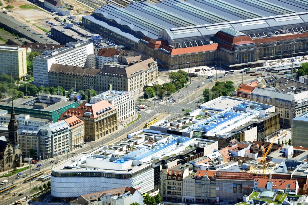 Aerial photograph Leipzig - View of the shopping center Hoefe am Bruehl in Leipzig in Saxony