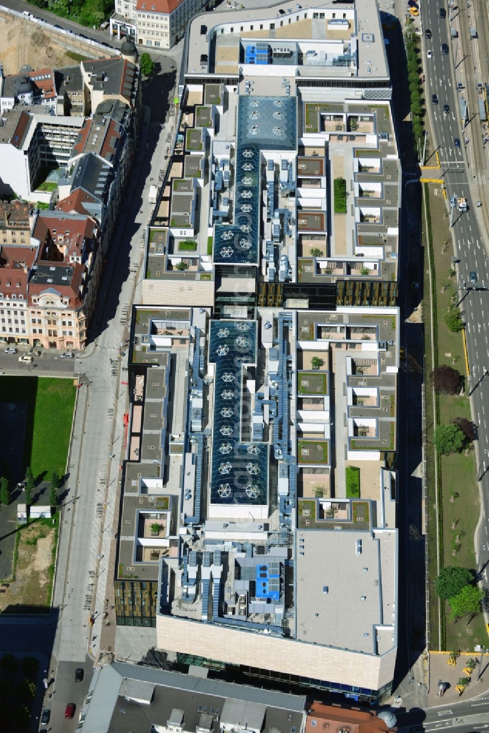 Leipzig from above - View of the shopping center Hoefe am Bruehl in Leipzig in Saxony