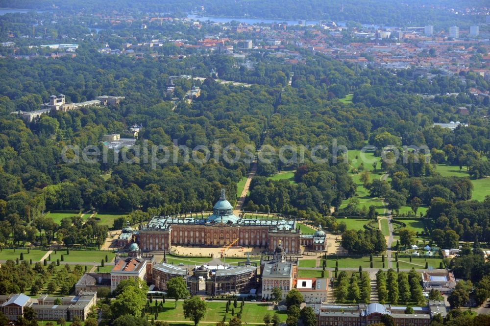 Aerial photograph Potsdam - View of the New Palace in Potsdam and the communs