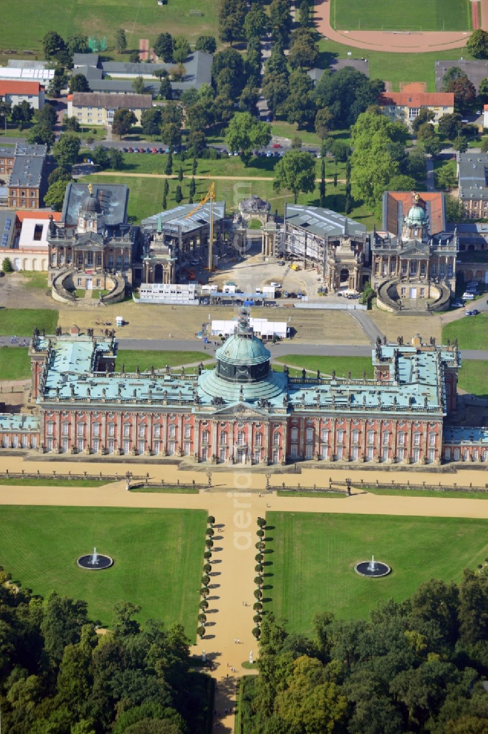 Potsdam from the bird's eye view: View of the New Palace in Potsdam and the communs