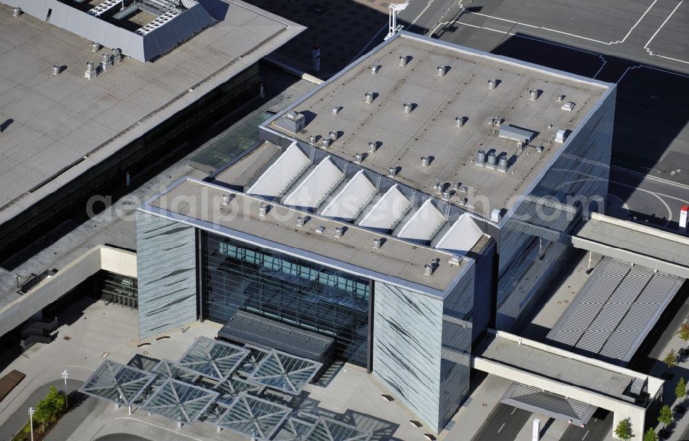 Frankfurt from the bird's eye view: View of the newly constructed portal house at the fair in Frankfurt in Hesse. The building was designed by architects Hascher Jehle and Associates GmbH