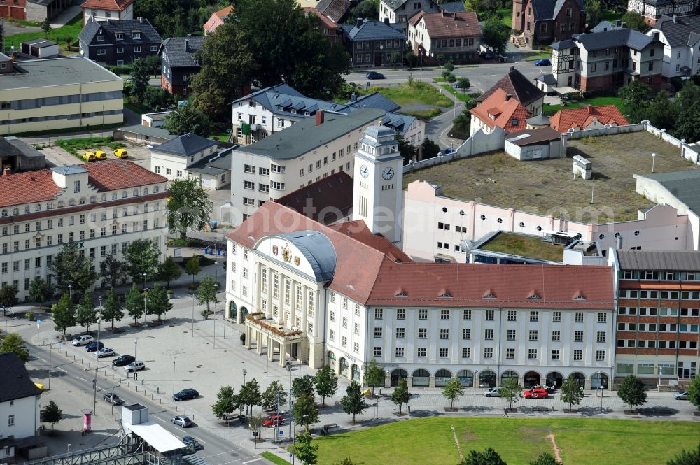 Sonneberg from above - New Town Hall on the squrae Bahnhofsplatz in Sonneberg in Thuringia