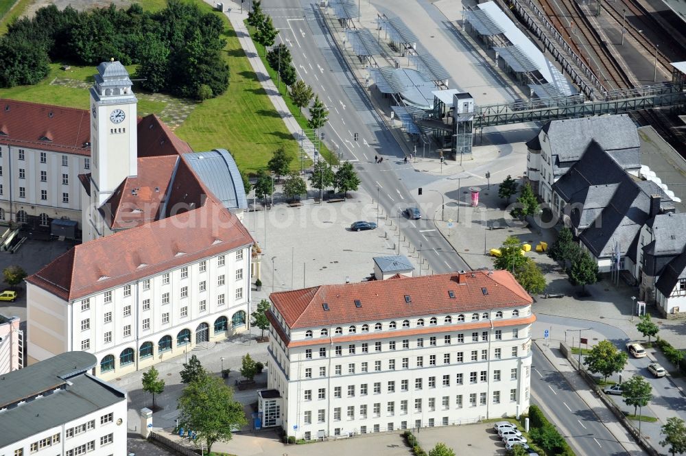 Sonneberg from above - New Town Hall on the squrae Bahnhofsplatz in Sonneberg in Thuringia