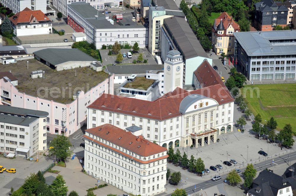 Aerial image Sonneberg - New Town Hall on the squrae Bahnhofsplatz in Sonneberg in Thuringia