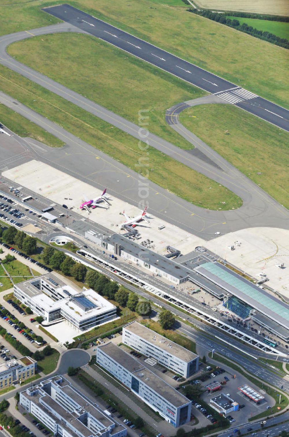 Dortmund from above - View of the new terminal of the Dortmund Airport 21 in the east of the city. The former airfield has become a major commercial airport in North Rhine-Westphalia