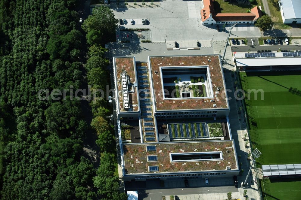 Leipzig from above - New training centre of the RB Leipzig ( RasenBallsport Leipzig e. V. ) at the Elsterbecken in the district Altlindenau in Leipzig in the state Saxony