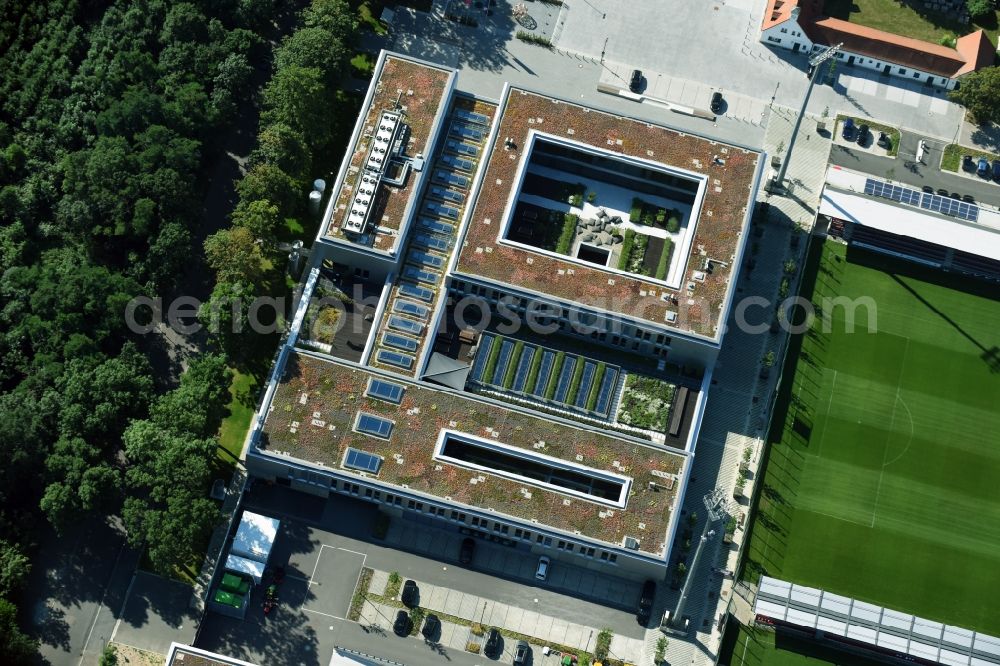 Leipzig from the bird's eye view: New training centre of the RB Leipzig ( RasenBallsport Leipzig e. V. ) at the Elsterbecken in the district Altlindenau in Leipzig in the state Saxony