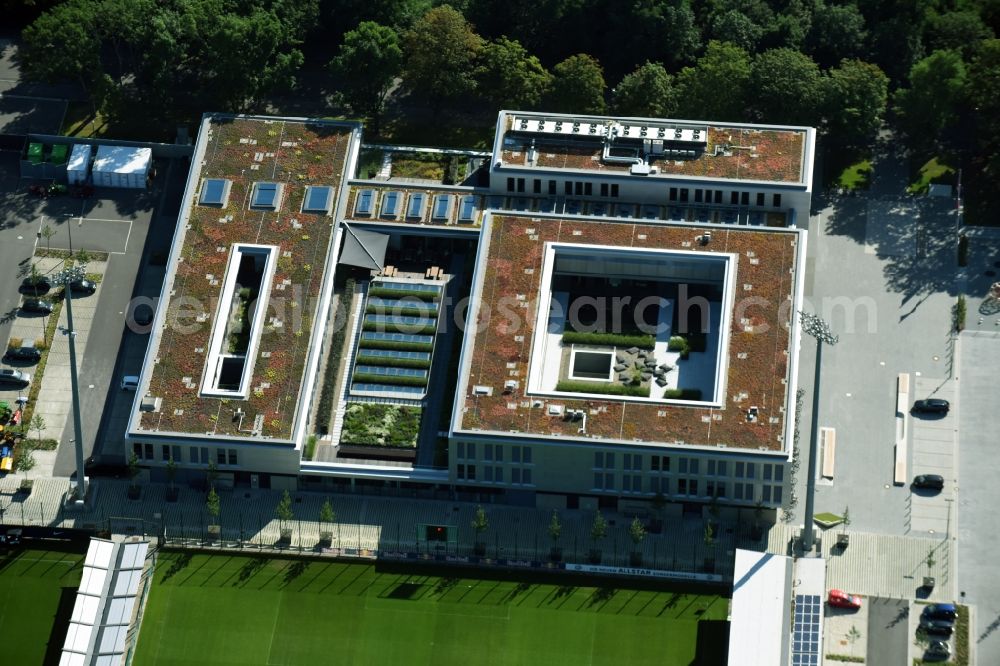 Leipzig from above - New training centre of the RB Leipzig ( RasenBallsport Leipzig e. V. ) at the Elsterbecken in the district Altlindenau in Leipzig in the state Saxony