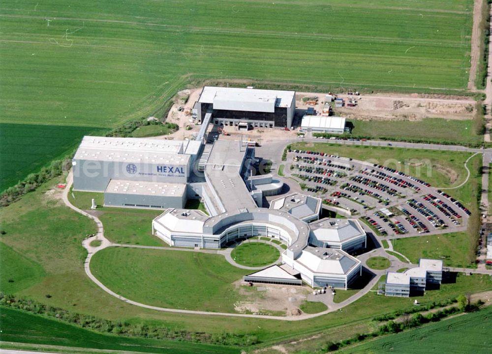 Aerial photograph Magdeburg - Neues Werk der HEXAL AG am Autobahnkreuz bei Magdeburg.