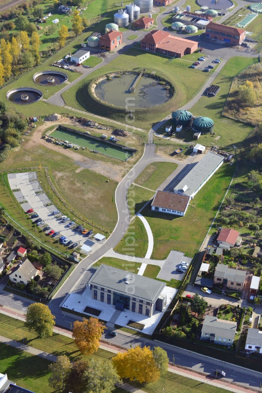 Aerial image Stavenhagen - View at the new built main administration of the Wasser Zweckverband Malchin Stavenhagen at Schultetusstraße in Stavenhagen in the federal state Mecklenburg-Vorpommern. The WasserZweckverband Malchin Stavenhagen consists of 20 member communities. The architecture office Anke Diesterheft was responsible for the new building