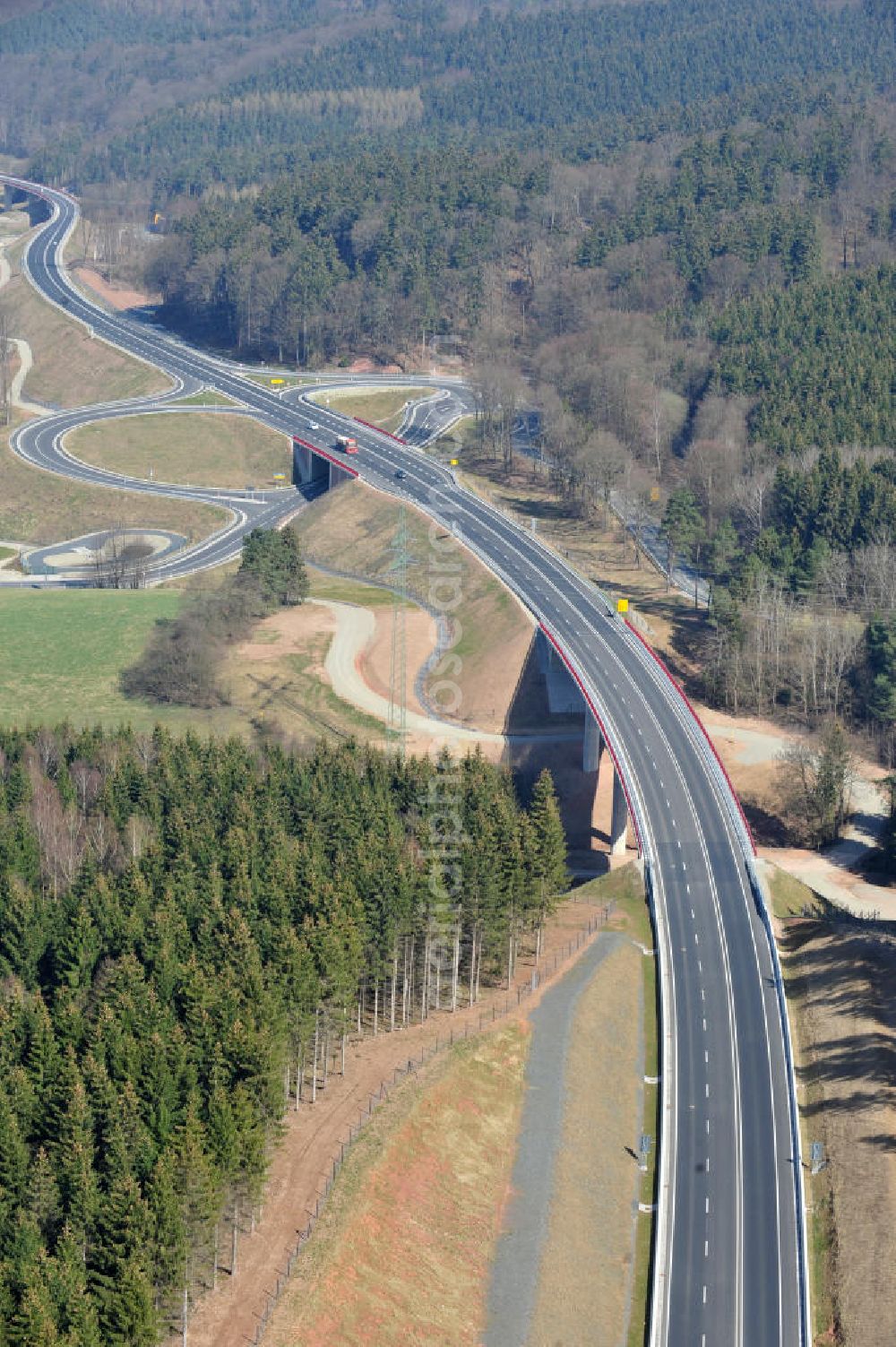 Uslar from the bird's eye view: New circuitous road B241 with new bidges / viaduct Volpriehausen in the near of Uslar in Lower Saxony