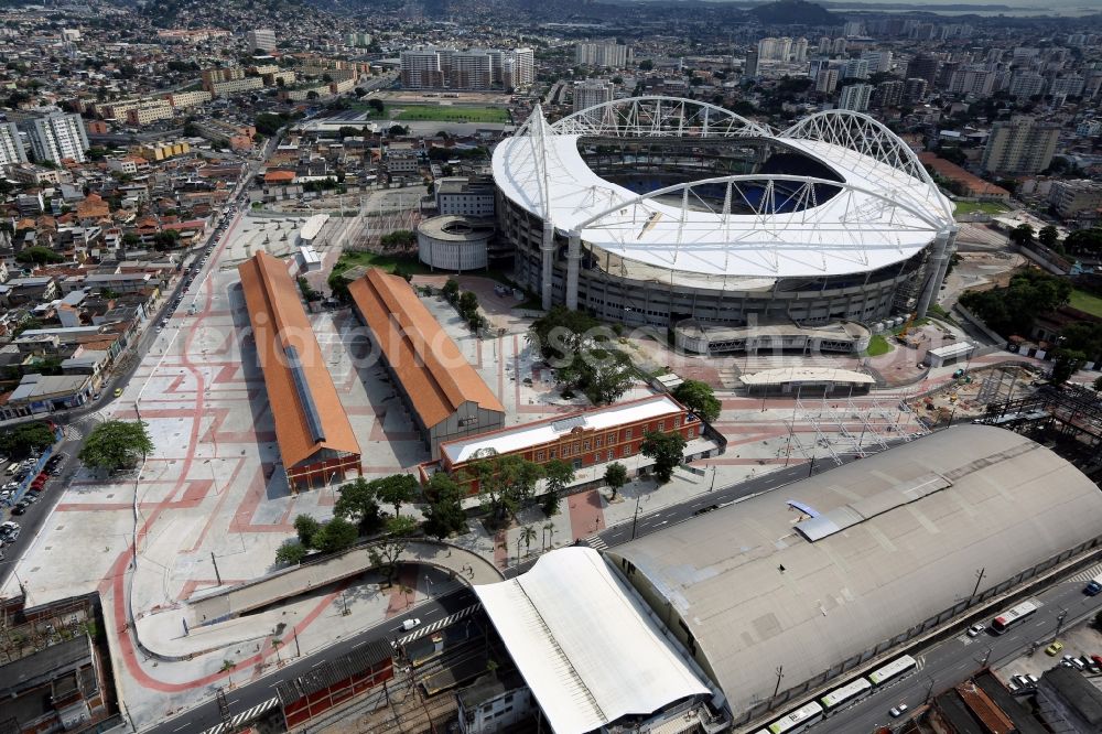 Aerial photograph Rio de Janeiro - Redesign of the square and environment before the sports facility of the stadium Estadio OlA?mpico Joao Havelange - Nilton Santos Stadium before the Summer Games of the Games of the XXXI. Olympics in Rio de Janeiro in Brazil