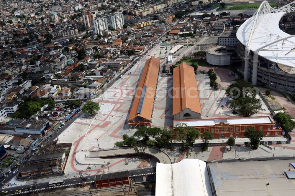 Rio de Janeiro from above - Redesign of the square and environment before the sports facility of the stadium Estadio OlA?mpico Joao Havelange - Nilton Santos Stadium before the Summer Games of the Games of the XXXI. Olympics in Rio de Janeiro in Brazil