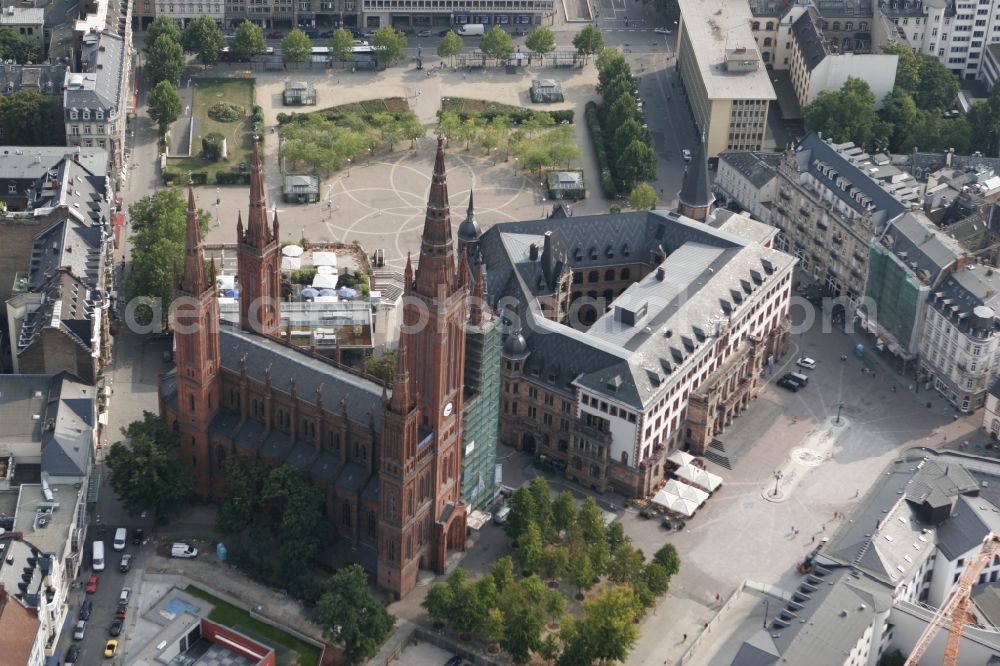 Aerial image Wiesbaden - Neo-Gothic Market Church in Wiesbaden in Hesse