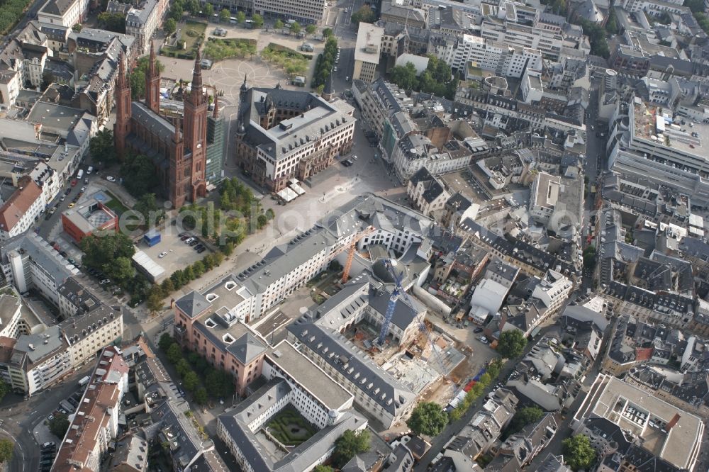 Aerial photograph Wiesbaden - Neo-Gothic Market Church in Wiesbaden in Hesse