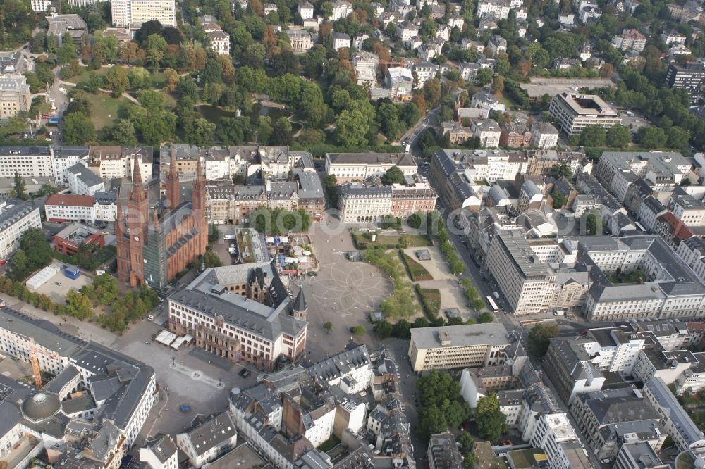 Wiesbaden from above - Neo-Gothic Market Church in Wiesbaden in Hesse