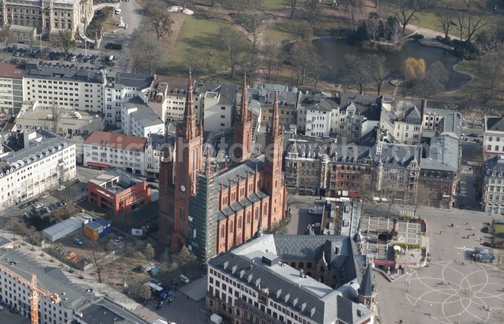 Wiesbaden from the bird's eye view: Neo-Gothic Market Church in Wiesbaden in Hesse