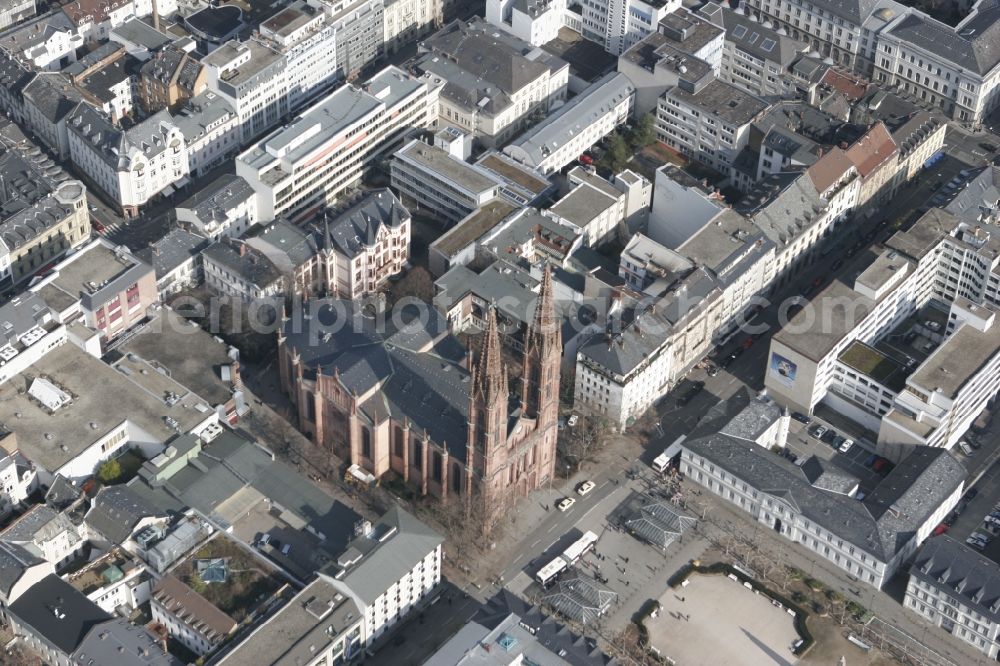 Aerial image Wiesbaden - Neo-Gothic Market Church in Wiesbaden in Hesse