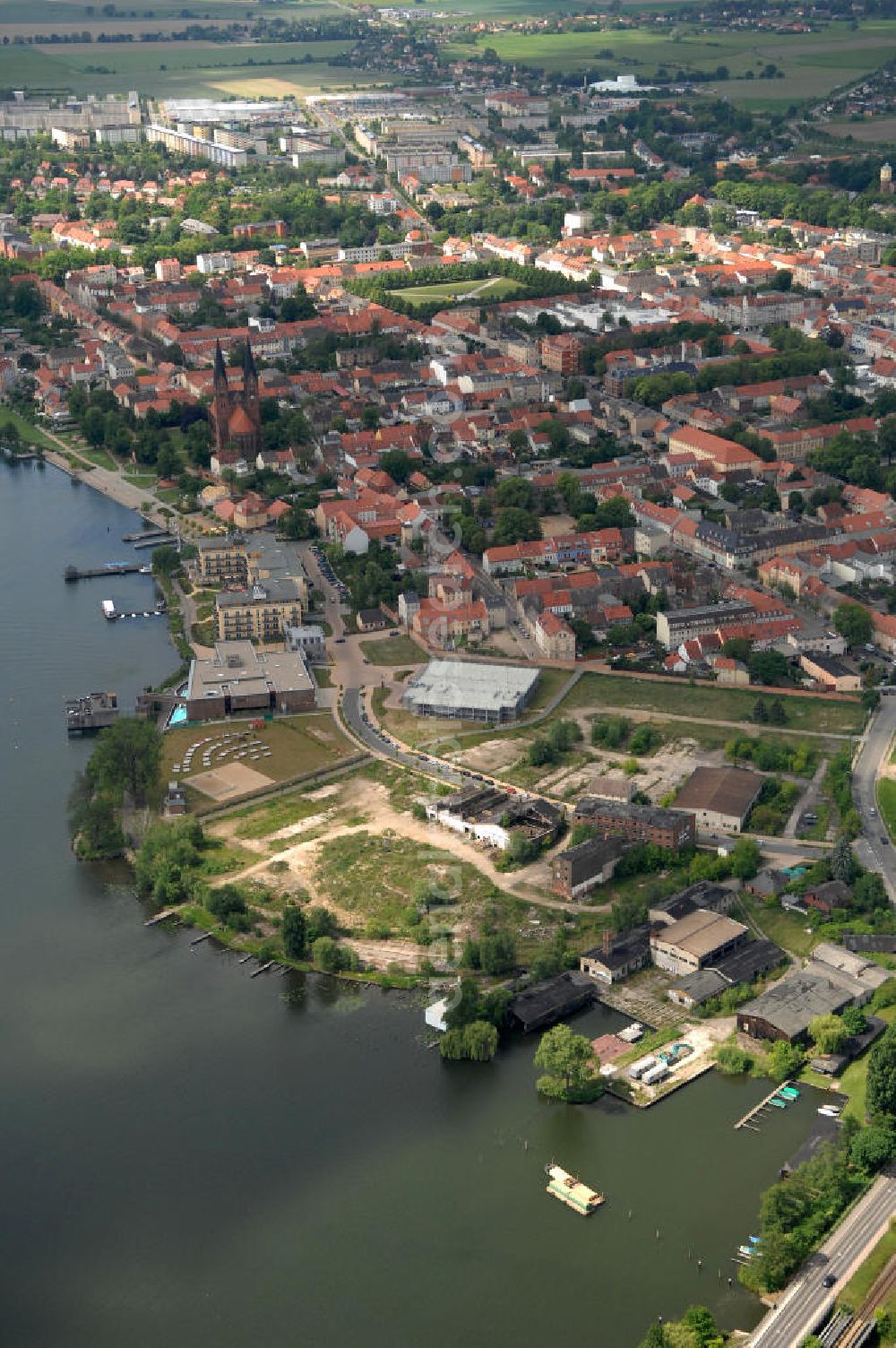 Neuruppin from above - Blick auf die Fontanestadt Neuruppin am Seeufer des Ruppiner See.