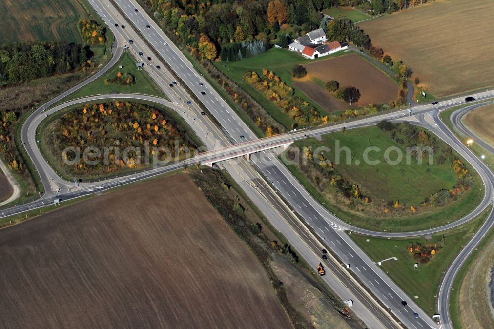 Magdala from the bird's eye view: Construction work on the realignment / relocation of the federal motorway A4 motorway between junctions AS Magdala in Thuringia. Die Ingenieurgruppe BEB ist mit der Projektsteuerung beauftragt