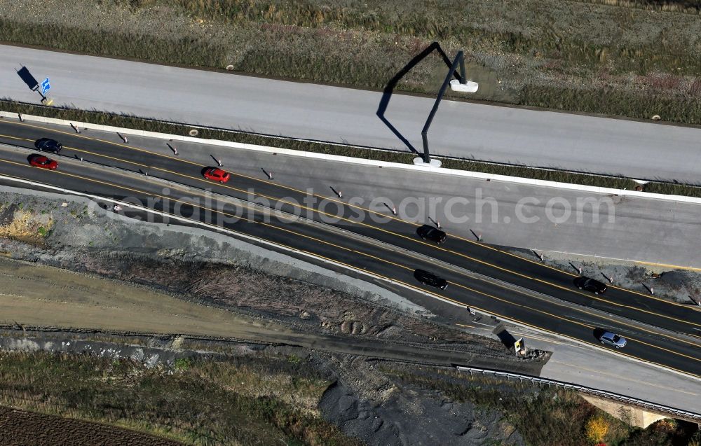 Aerial image Magdala - Construction work on the realignment / relocation of the federal motorway A4 motorway between junctions AS Magdala in Thuringia. Die Ingenieurgruppe BEB ist mit der Projektsteuerung beauftragt