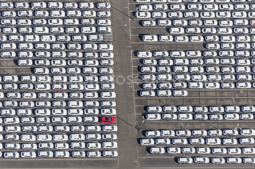 Ingolstadt from the bird's eye view: View of new cars in Ingolstadt in the state Bavaria