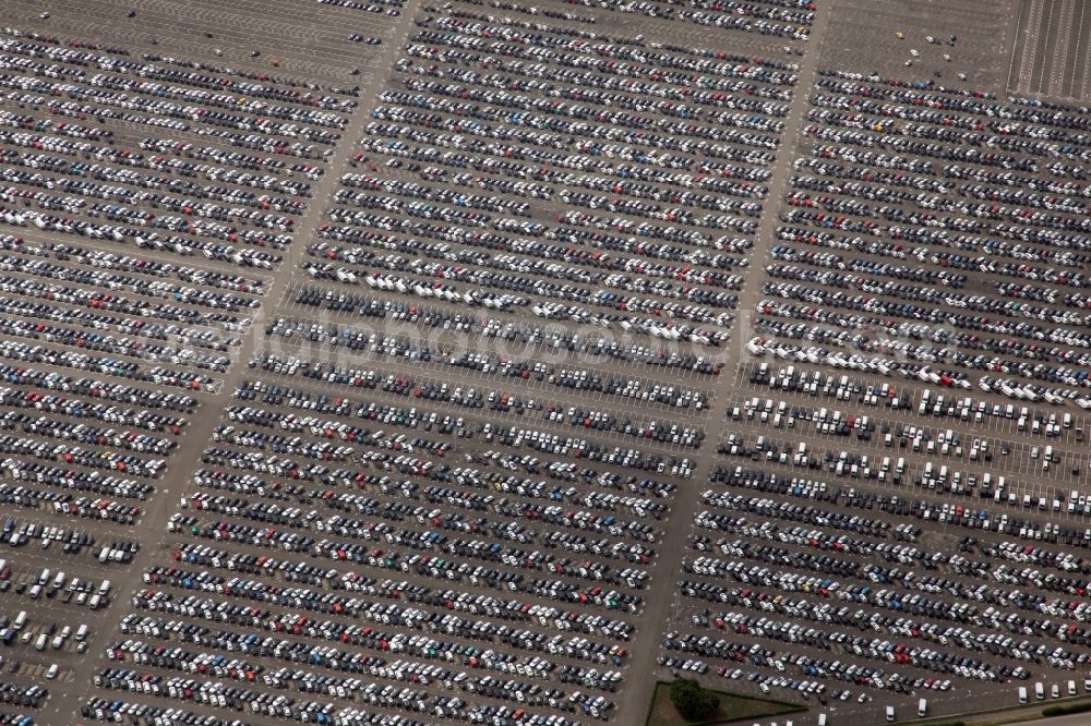 Aerial image Kippenheim - Automobile and automotive parking- area in Kippenheim in the state Baden-Wuerttemberg. The car company Fiat had on the territory of the municipality a large parking place for new cars in Germany. The site is now operated by the company Mosolf